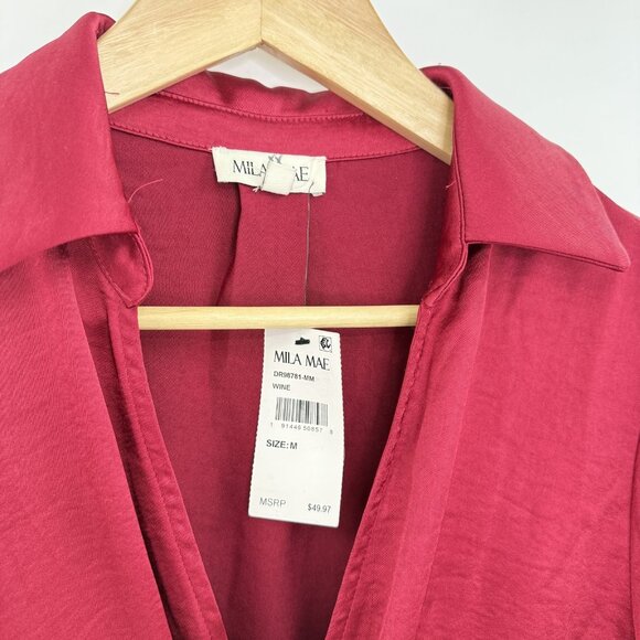 NWT Mila Mae Dress Wine Red Long Sleeve Maxi Knot Front Sz M - Picture 4 of 16